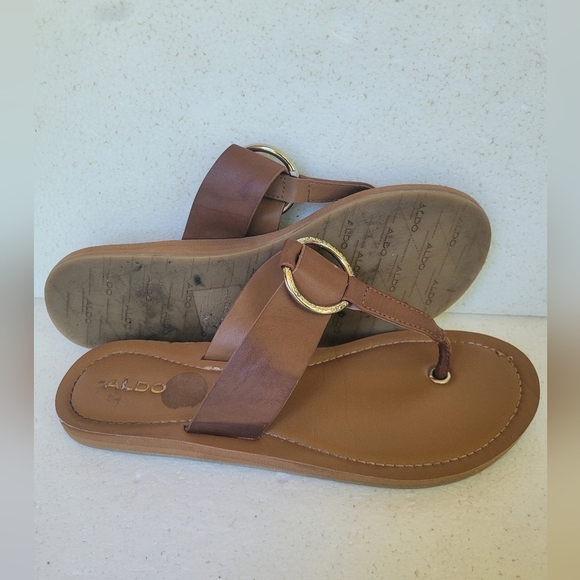Aldo Brown Leather Sandals with Metallic Ring Detail - Picture 5 of 6